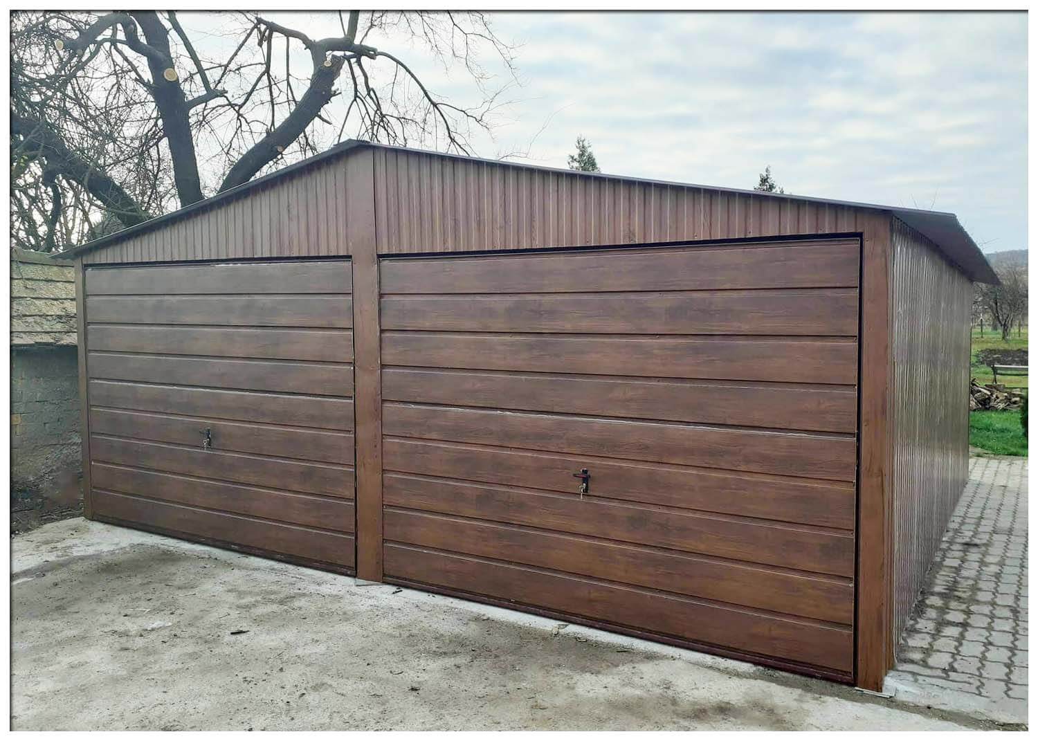 Plechová garáž 6×6 / 6x5 sedlová strecha orech mat