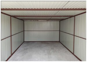 Plechová garáž 3×5, Čierna Mat so spádom strechy dozadu: