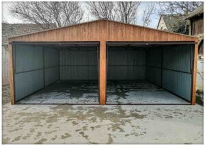 Plechová garáž 6×5m sedlová strecha matný zlatý dub