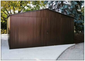 Plechová garáž 4x5 m, dvojkrídlová brána, vo farbe RAL 8017