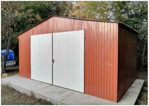 Plechová garáž 5x3 m, sedlová strecha, sklad, záhradný domček
