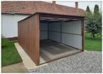 Plechová garáž 3x5m, orech tmavý, výklopná brána